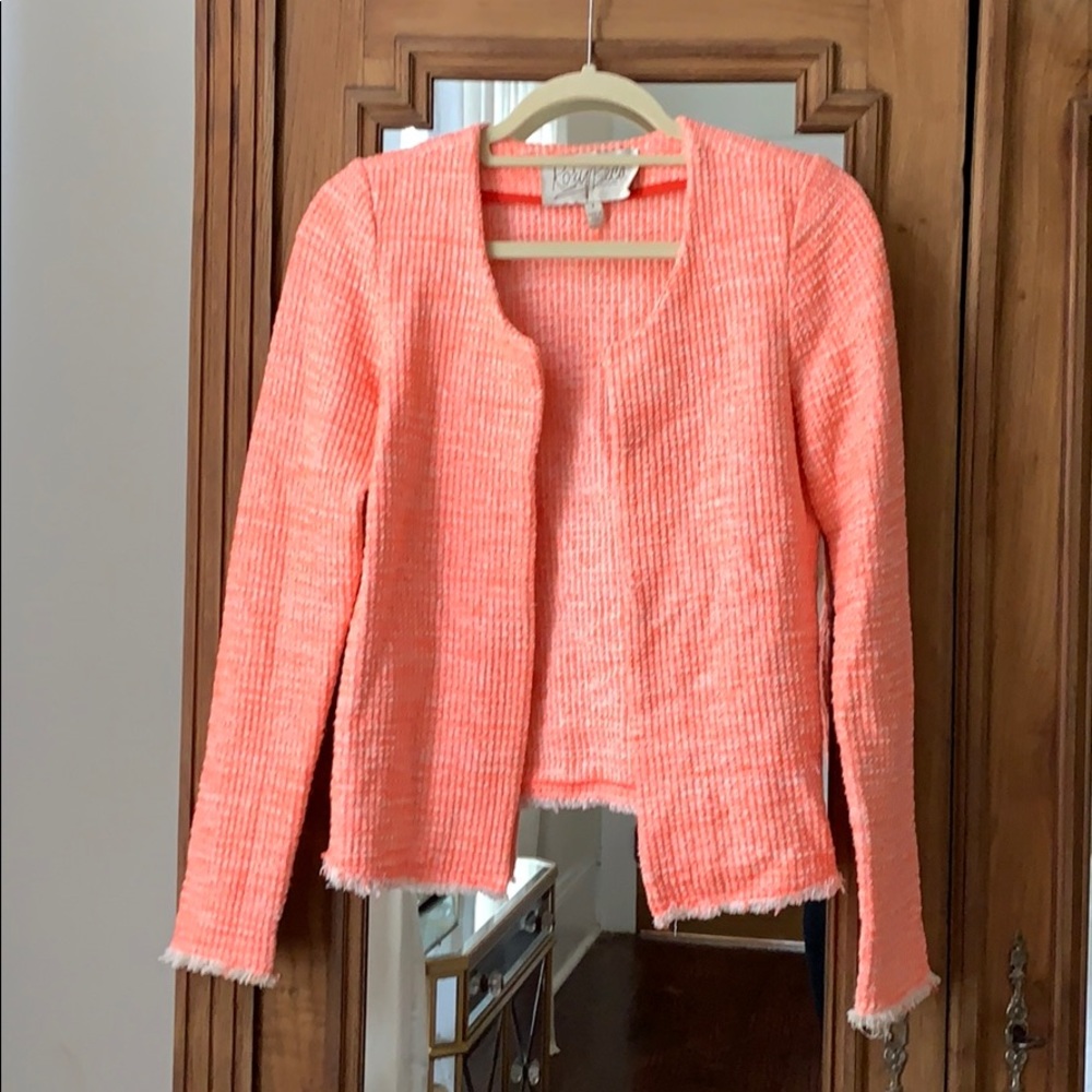 Bright pink/orange/white Chanel-style Tweed Jacket